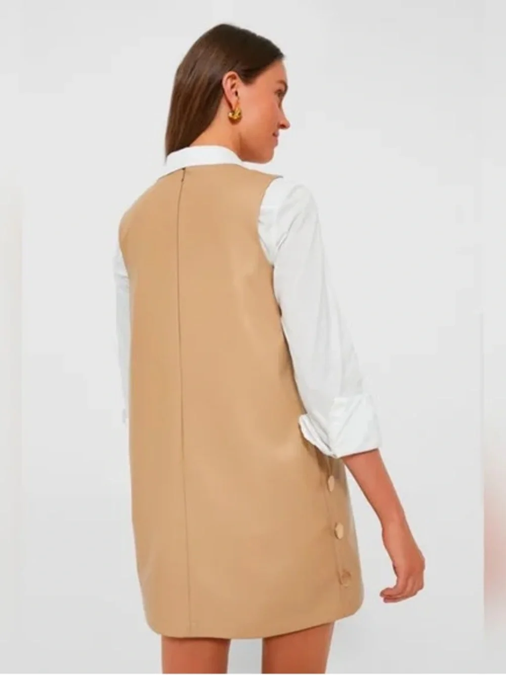 Minimal Sleeveless Tan Mini Dress - Picture 2 of 6